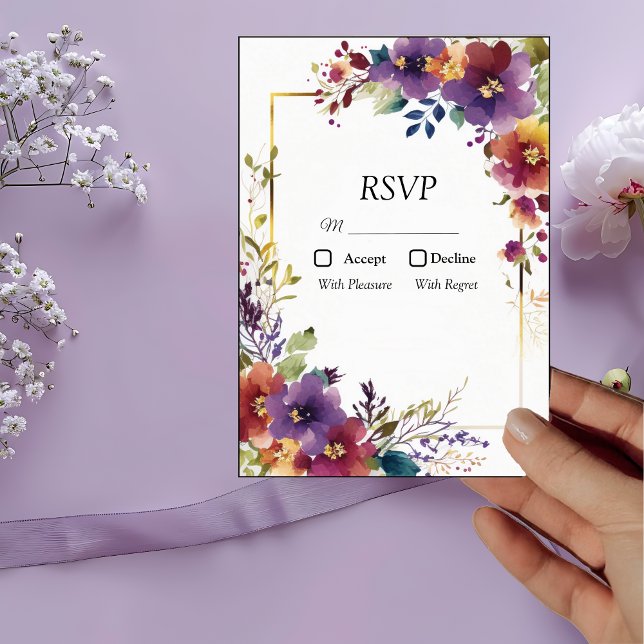Cartão de Resposta de Flores em Aquarela Elegante (Criador carregado)