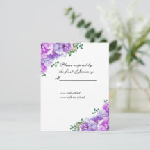 Cartão de Resposta de Flores Roxas Minimalistas