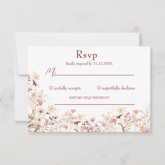 Cartão de Resposta de Flores Silvestres Boho (Frente)