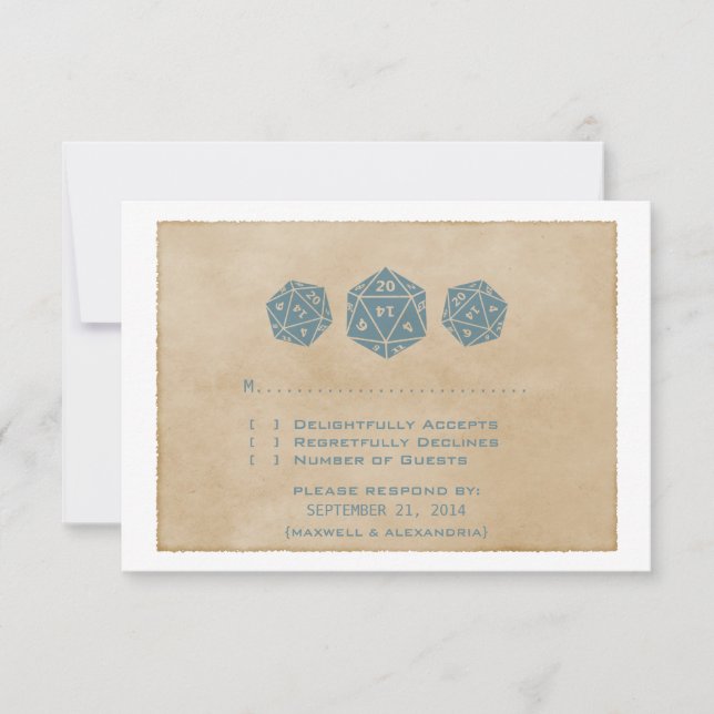 Cartão de Resposta de Gamer de Dice D20 Grunge Azu (Frente)