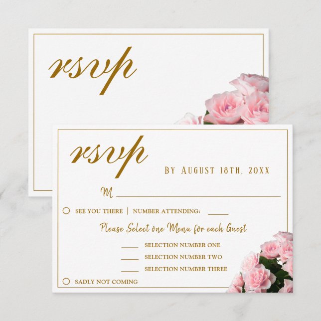 Cartão de Resposta de Opção de Menu de Casamento F (Frente/Verso)