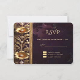 Cartão de Resposta de Ornamento Floral Dourado com