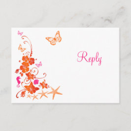 Cartão de Resposta de Praia Tropical Rosa, Laranja