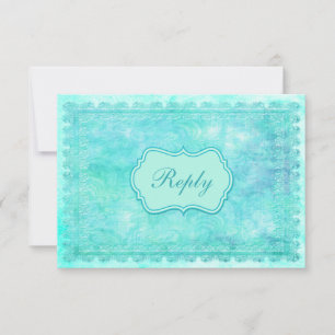 Cartão de Resposta de Renda Floral Azul e Verde