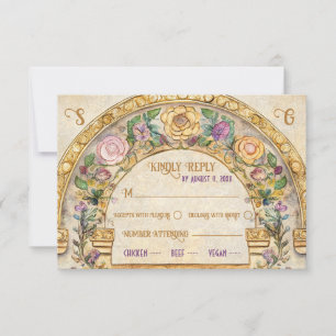 Cartão de Resposta de RSVP de Casamento Art Nouvea