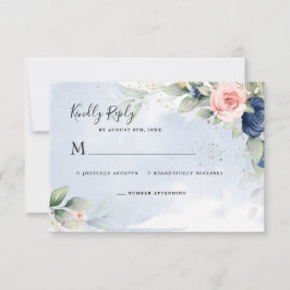Cartão de Resposta de RSVP de Casamento Azul Naval