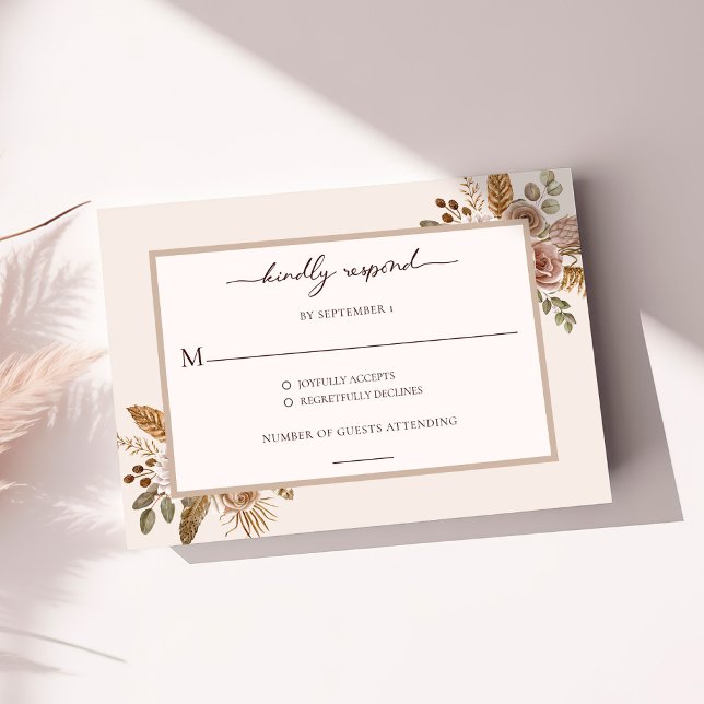 Cartão de Resposta de RSVP de Casamento Boho Flora (Elegant Floral Boho Wedding RSVP Response Card)
