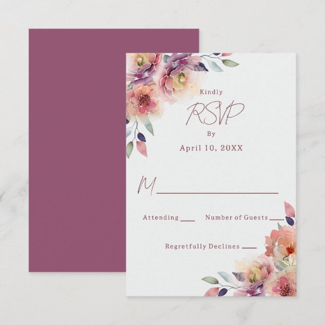 Cartão de Resposta de RSVP de Casamento com Flores (Frente/Verso)