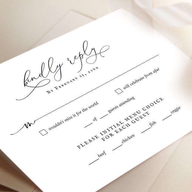 Cartão de Resposta de RSVP de Casamento com Roteir (Criador carregado)