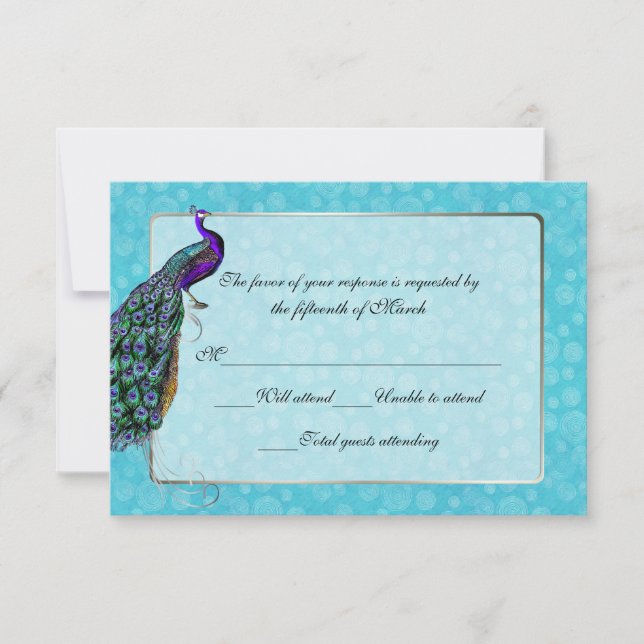 Cartão de Resposta de RSVP de Casamento de Peacock (Frente)