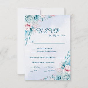 Cartão de Resposta de RSVP de Casamento Floral Azu