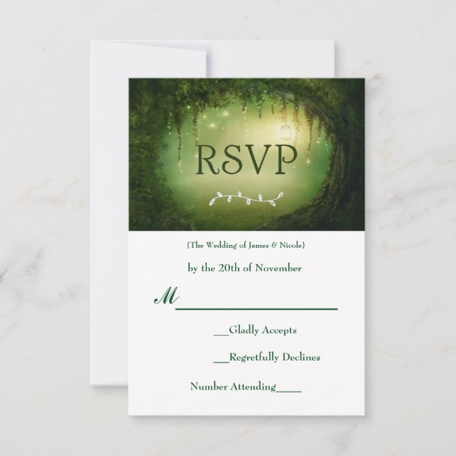 Cartão de Resposta de RSVP de Casamento Verde Flor (Frente)