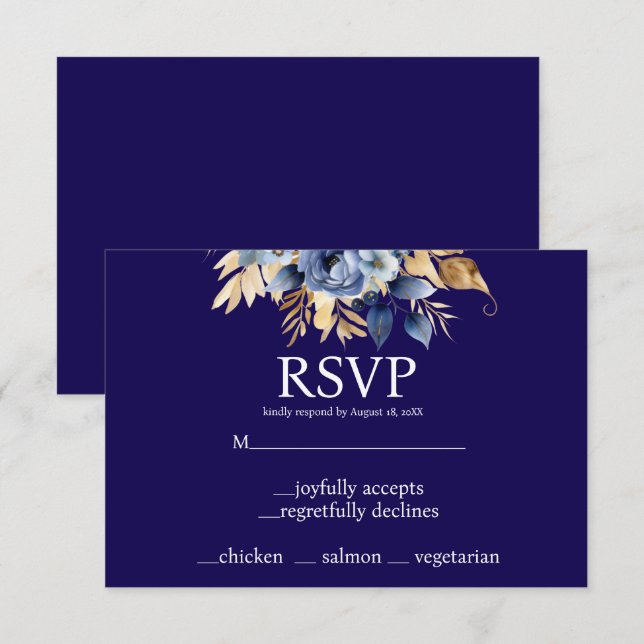 Cartão de Resposta de RSVP de Opções de Menu Azul  (Frente/Verso)