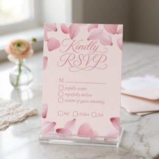 Cartão de Resposta de RSVP de Pétalas de Rosa Rosa