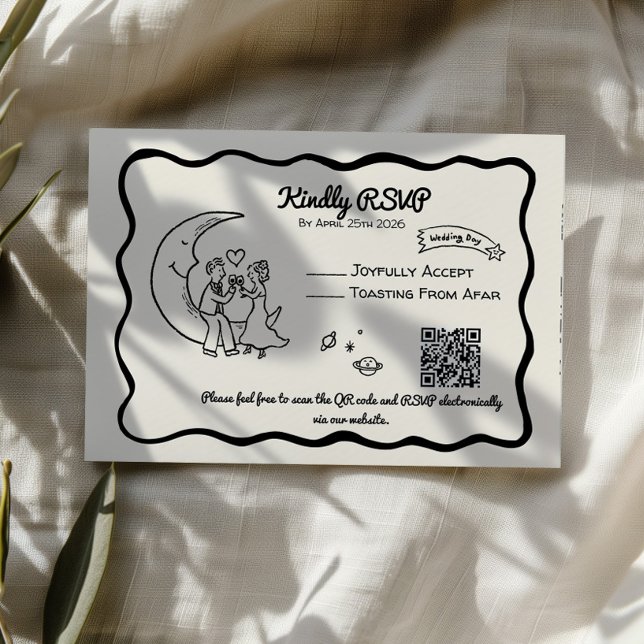 Cartão de Resposta de RSVP Lua Caprichosa (Whimsical moon RSVP card, modern RSVP, Quirk RSVP reply card)