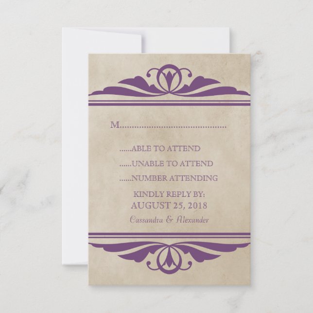 Cartão de Resposta Deco Elegante Roxo (Frente)