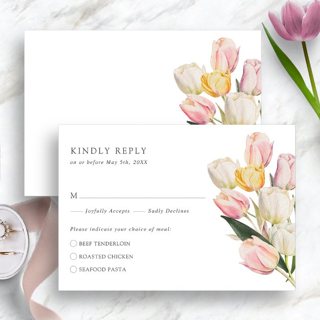 Cartão de Resposta Elegant Tulip (Elegant Watercolor Tulip RSVP Card by Painted Paperie
)