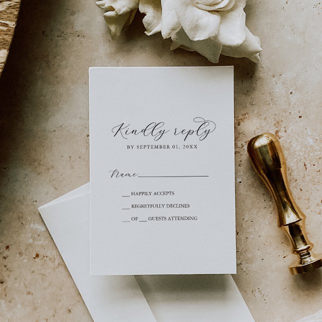 Cartão de Resposta Elegante com Letra de Imprensa  (Elegant Script Printable or Printed RSVP Card)