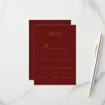 Cartão de Resposta Elegante em Borgonha e Dourado