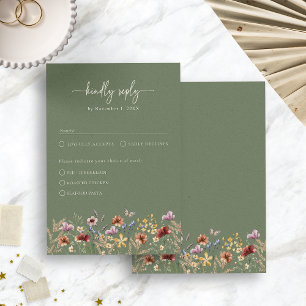 Cartão de Resposta Elegante Flor Silvestre Verde S