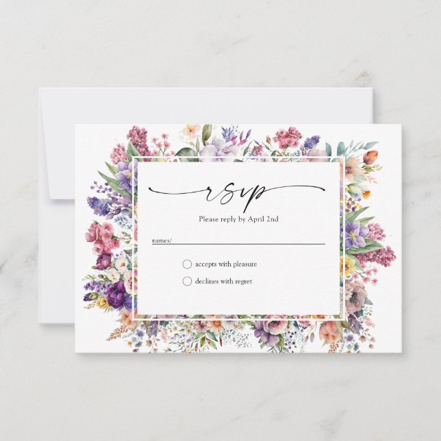 Cartão de Resposta Elegante Jardim Floral de Prima (Frente)
