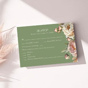 Cartão de Resposta Elegante Rosa e Verde Oliva Peô