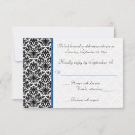Cartão de Resposta em Damask Preto, Branco e Azul
