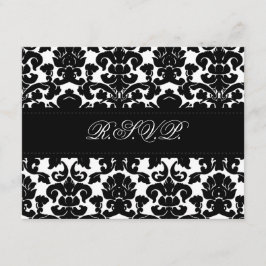 Cartão de Resposta em Damask Preto e Branco