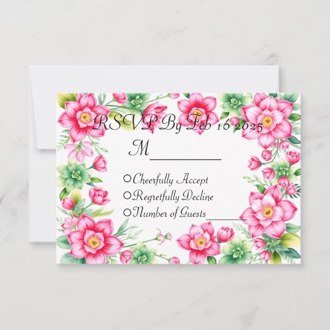 Cartão de Resposta Flor Rosa s/ Opções de Refeição (Frente)