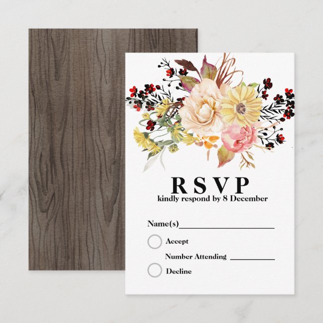 Cartão de Resposta florais rústicos elegantes 3,5" (Frente/Verso)
