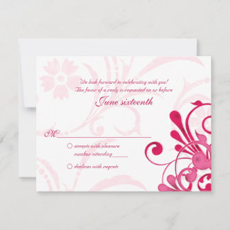 Cartão de Resposta Floral Abstrato Rosa e Branco