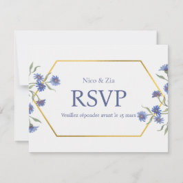 Cartão de Resposta Floral Azul – Casamento Geométr