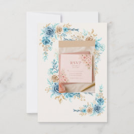 Cartão de Resposta Floral Azul Céu Elegante para C