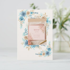 Cartão de Resposta Floral Azul Céu Elegante para C
