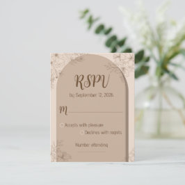 Cartão de resposta floral bege elegante para casam