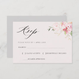 cartão de resposta floral cinza e rosa com detalhe
