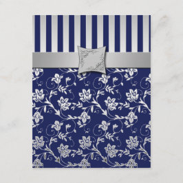 Cartão de Resposta Floral com Videira Prata e Azul