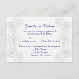 Cartão de Resposta Floral de Casamento Azul e Bran