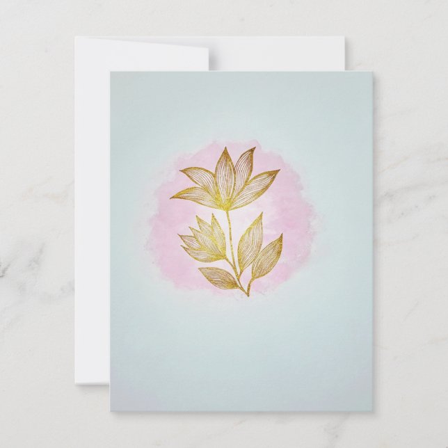 Cartão de Resposta Floral Dourado (RSVP) (Frente)