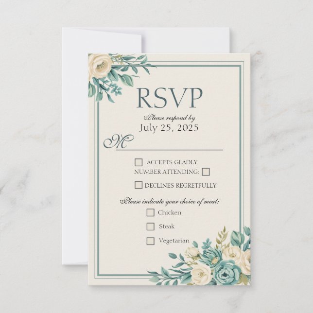 Cartão de Resposta Floral Formal Claro (Frente)