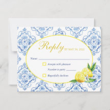 Cartão de Resposta Floral Italiano de Azulejo Azul