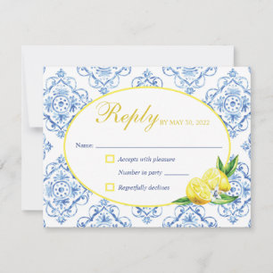 Cartão de Resposta Floral Italiano de Azulejo Azul