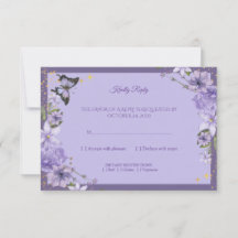 Cartão de Resposta Floral Lavanda Roxo Real Elegan