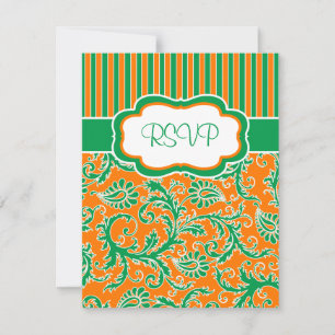 Cartão de Resposta Floral Listrado Laranja, Verde
