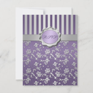 Cartão de Resposta Floral Listrado Roxo e Cinza