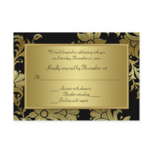 Cartão de Resposta Floral Preto e Dourado de Anive