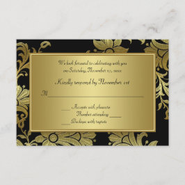 Cartão de Resposta Floral Preto e Dourado de Anive