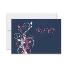 Cartão de Resposta Floral Rosa Azul Marinho