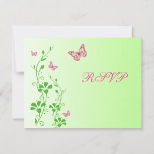 Cartão de Resposta Floral Rosa e Verde com Borbole