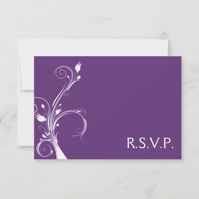 Cartão de Resposta Floral Roxo e Branco (Frente)